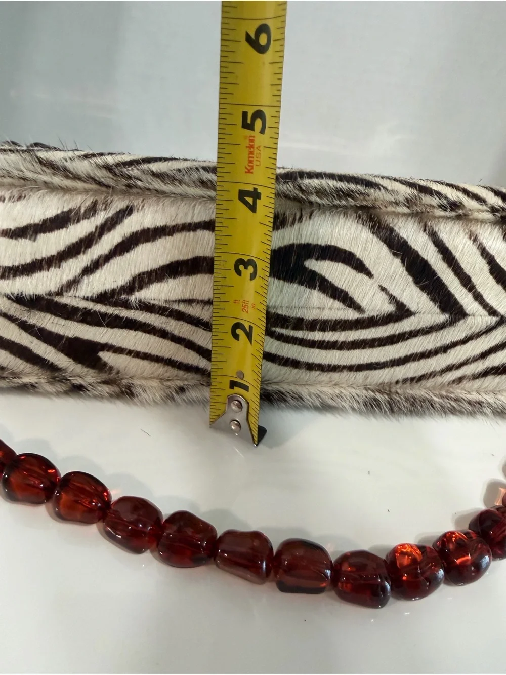 Tallula Tate Red/Zebra Structured Bead-Handle Shoulder Bag